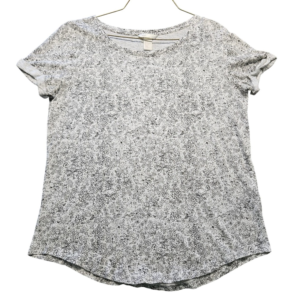 HM‎ Basic Womens Grey Floral Short Sleeve T-Shirt Size S Cotton Modal Blend
